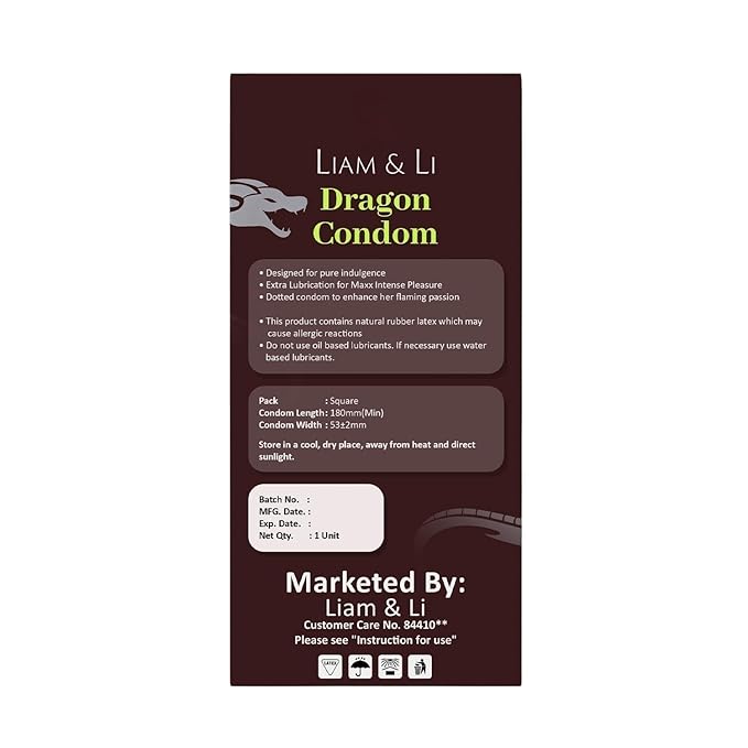 LIAM & LI Premium Size Silicone Dragon Condom for Men 6 Inch – Big Size Textured Condom – Skin-Friendly Silicone – Comfortable Fit – Single Piece Personal Protection