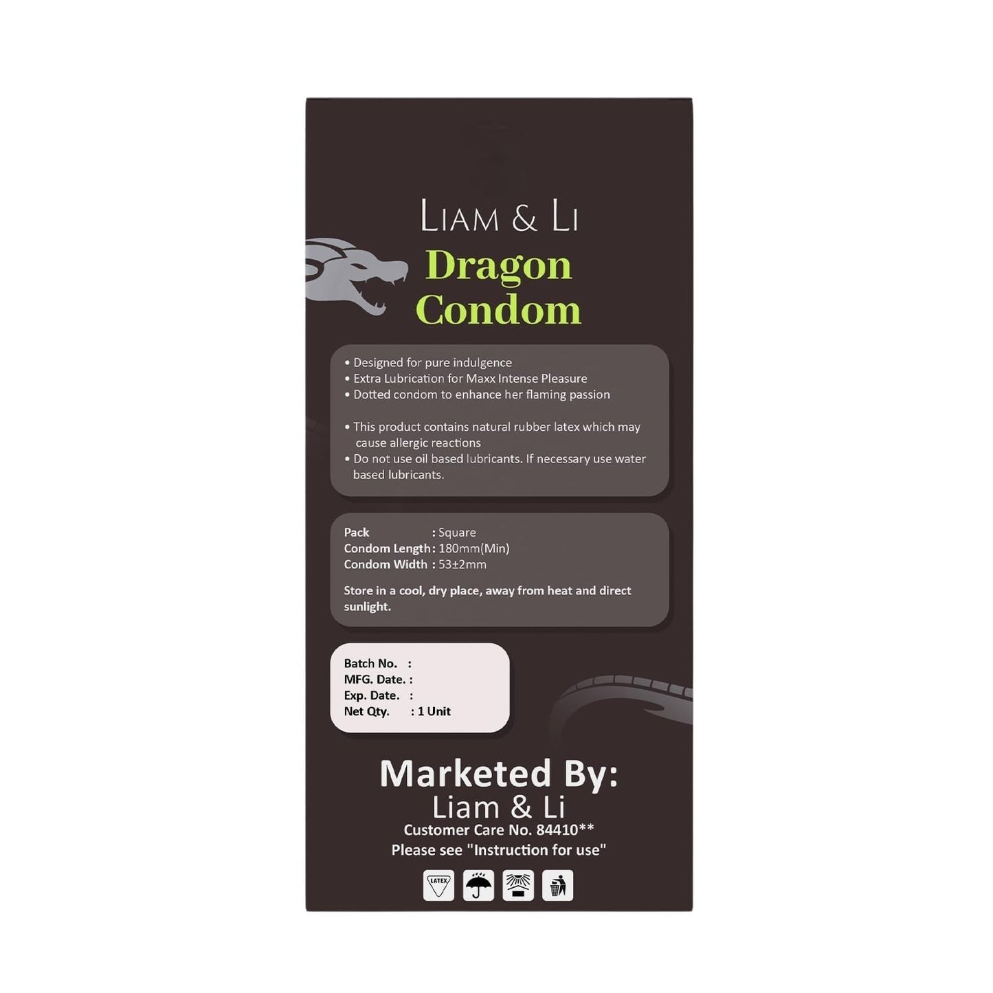 LIAM & LI Natural Latex Dragon Condom 9-Inch – Regal Design, Smooth Texture, Elevated Experience Long Lasting Men Condoms