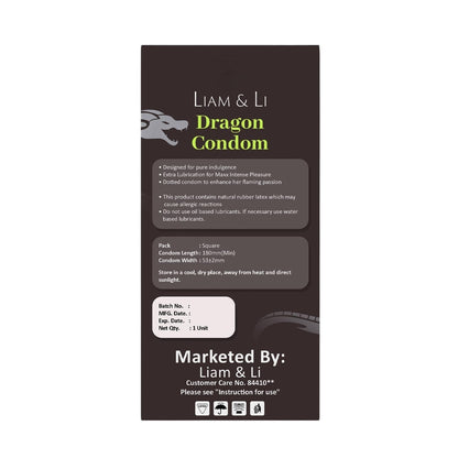 LIAM & LI Natural Latex Dragon Condom 9-Inch – Regal Design, Smooth Texture, Elevated Experience Long Lasting Men Condoms