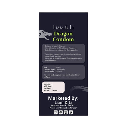 LIAM & LI Dragon condom for Men, Extra size ,Long Lasted, Ultra Soft, Original Big Size Extra Large Dragon Condom for Men