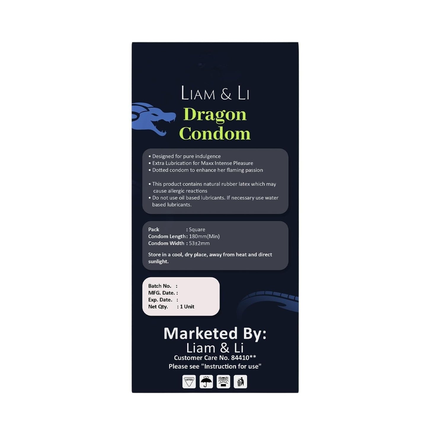 LIAM & LI Dragon Condom for Men | Texture for Comfortable Fit | Easy to Use Protective Condom for Personal Intimacy | 5 Inch Length | 1 Piece Pack