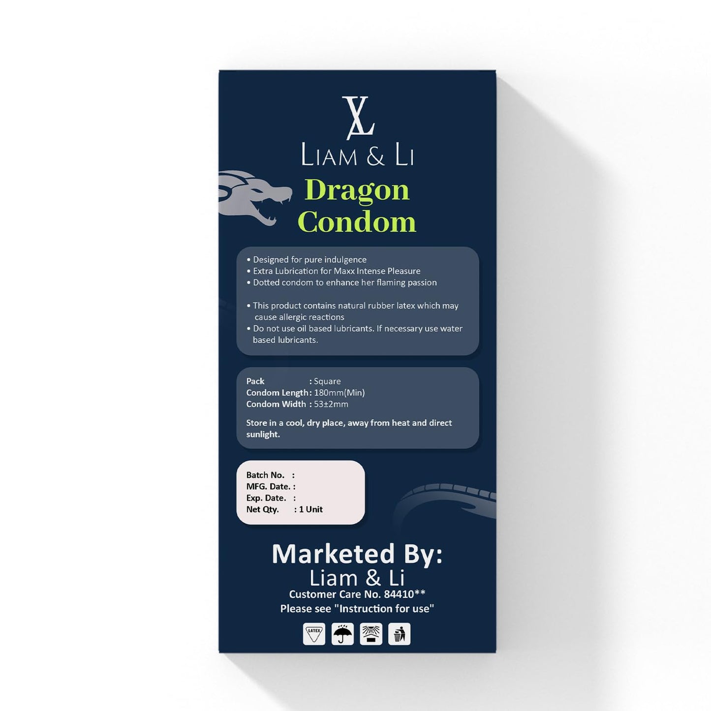 LIAM & LI Dragon Style Silicone Condom 8-Inch | Premium Textured Design for Elevated Experience (Dragon Condom-V)